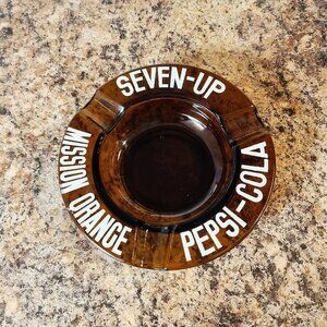 Vintage 'Pepsi-Cola Mission Orange Seven Up' Brown Glass Ashtray